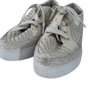 "Franco Sarto" Womens Cream Lace Up Synthetic Weave Sneakers SZ 6 Summer Walking